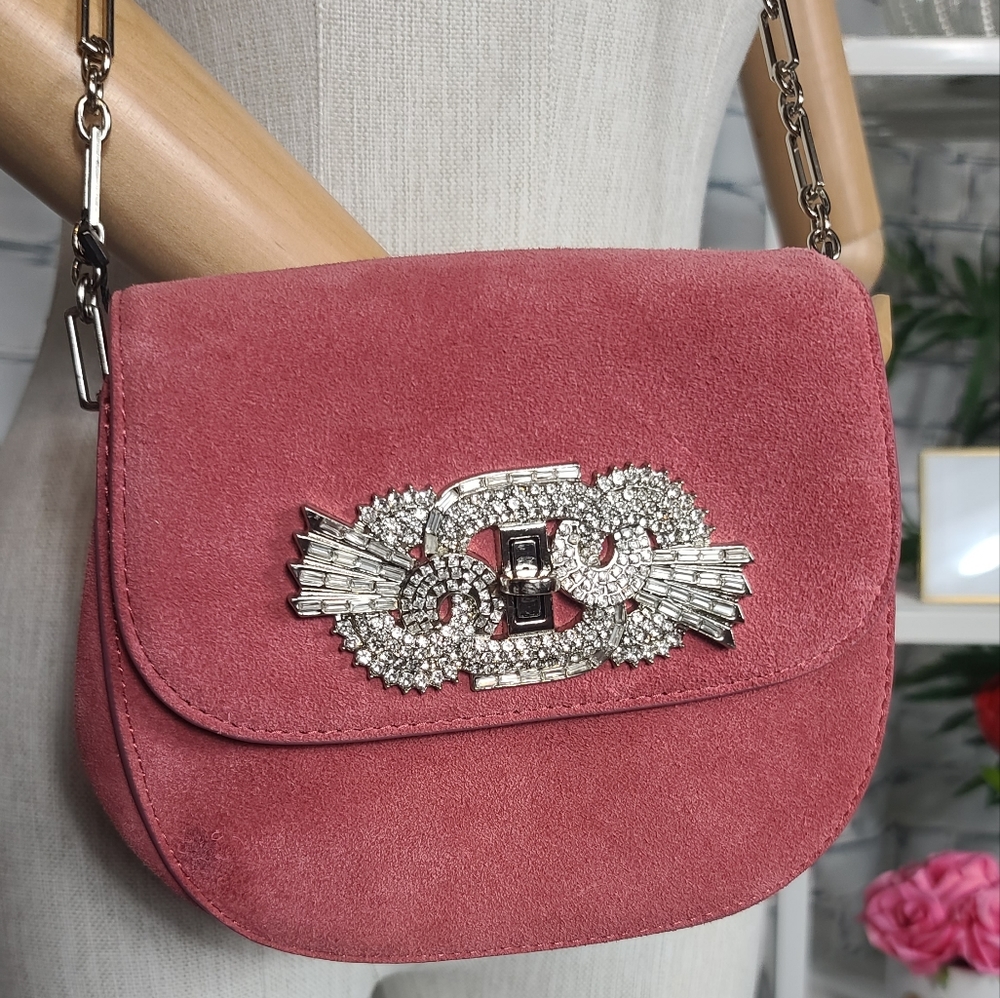 Zara Pink Genuine Leather Encrusted Crossbody Bag